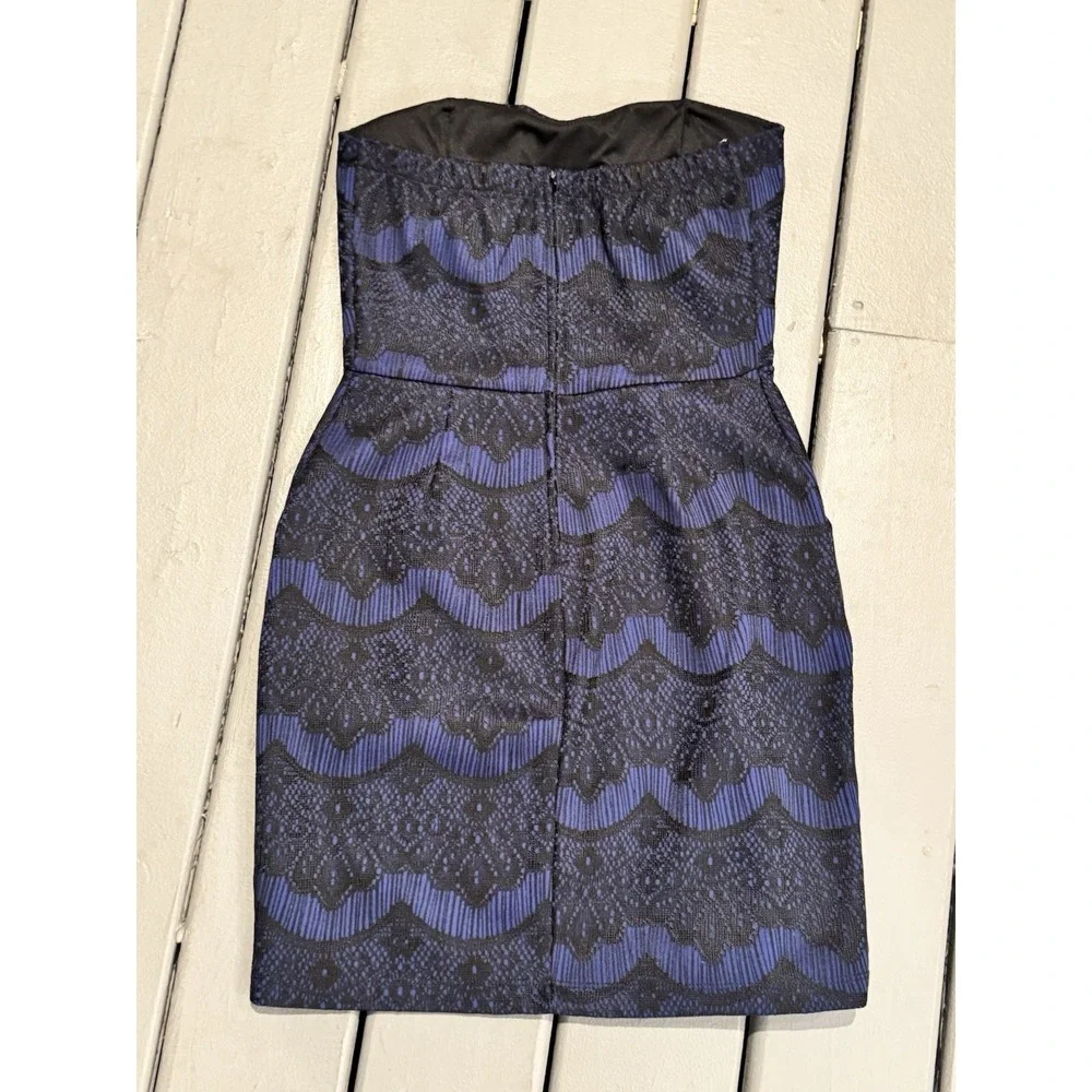 Mystic Navy Blue Strapless Y2K Vintage Hoco Dress With Black Stitch Overlay Sz M
